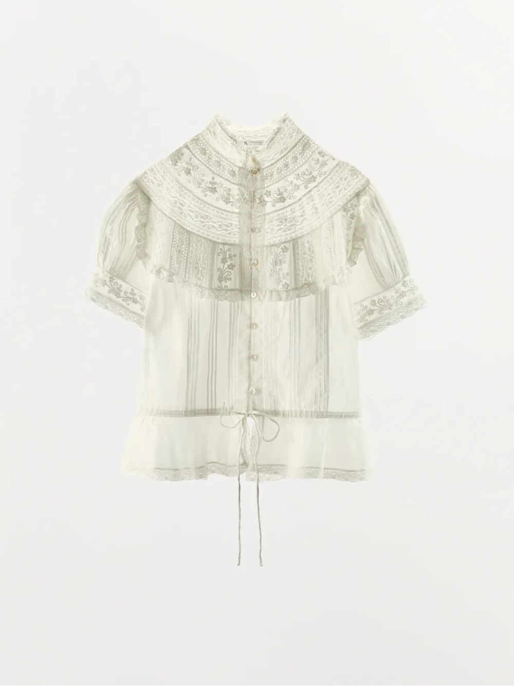 Zara Ivory Lace Yoke Peplum Button-Front Top - Picture 4 of 6